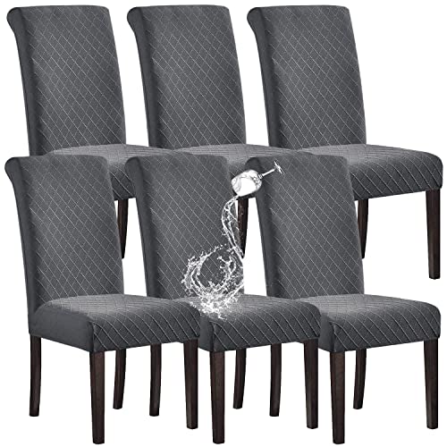 SHILV. HOME 100% Wasserdicht Esszimmer Stuhl Abdeckung Stretch Jacquard Parsons Stuhl Slipcover Abnehmbar Waschbar Stuhl Protector (Dunkelgrau,Set of 6) von SHILV. HOME