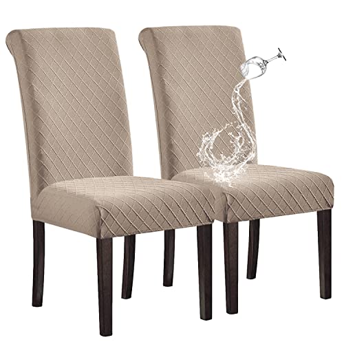 SHILV. HOME 100% Wasserdicht Esszimmer Stuhl Abdeckung Stretch Jacquard Parsons Stuhl Slipcover Abnehmbar Waschbar Stuhl Protector (Khaki,Set of 2) von SHILV. HOME