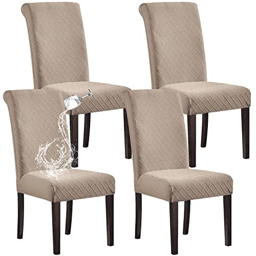 SHILV. HOME 100% Wasserdicht Esszimmer Stuhl Abdeckung Stretch Jacquard Parsons Stuhl Slipcover Abnehmbar Waschbar Stuhl Protector (Khaki,Set of 4) von SHILV. HOME