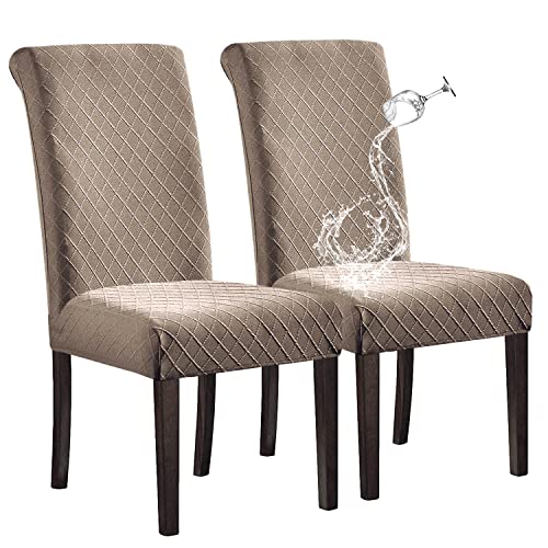 SHILV. HOME 100% Wasserdicht Esszimmer Stuhl Abdeckung Stretch Jacquard Parsons Stuhl Slipcover Abnehmbar Waschbar Stuhl Protector (Taupe,Set of 2) von SHILV. HOME