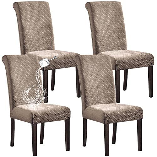 SHILV. HOME 100% Wasserdicht Esszimmer Stuhl Abdeckung Stretch Jacquard Parsons Stuhl Slipcover Abnehmbar Waschbar Stuhl Protector (Taupe,Set of 4) von SHILV. HOME