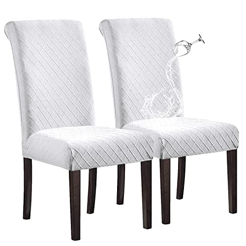 SHILV. HOME 100% Wasserdicht Esszimmer Stuhl Abdeckung Stretch Jacquard Parsons Stuhl Slipcover Abnehmbar Waschbar Stuhl Protector (Weiß,Set of 2) von SHILV. HOME