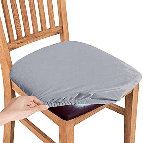 SHILV. HOME Sitzbezüge Aus Samt, Abnehmbarer, Abwaschbarer, Gepolsterter Sitzkissenbezug Mit Krawatten, Schonbezüge Für Möbelschutz Für Esszimmer, Küche (Silber-Grau,Set of 6) von SHILV. HOME