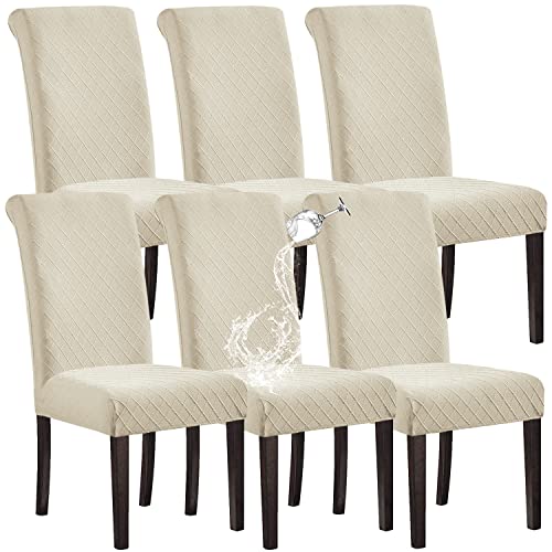 SHILV. HOME 100% Wasserdicht Esszimmer Stuhl Abdeckung Stretch Jacquard Parsons Stuhl Slipcover Abnehmbar Waschbar Stuhl Protector (Beige,Set of 6) von SHILV. HOME