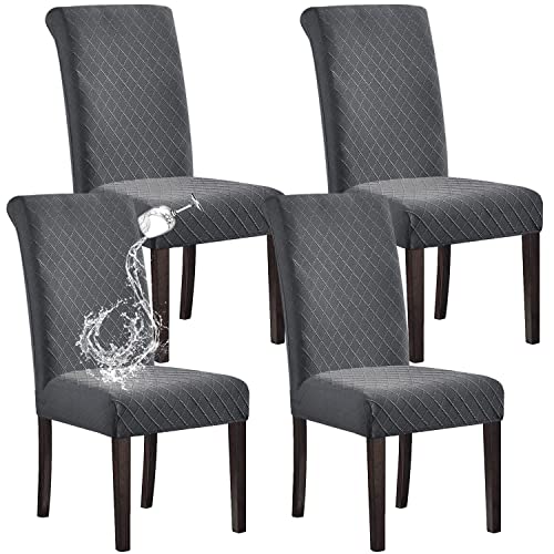 SHILV. HOME 100% Wasserdicht Esszimmer Stuhl Abdeckung Stretch Jacquard Parsons Stuhl Slipcover Abnehmbar Waschbar Stuhl Protector (Dunkelgrau,Set of 4) von SHILV. HOME