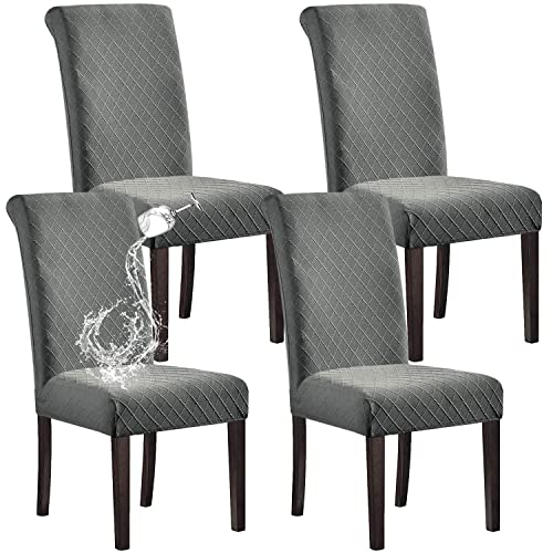 SHILV. HOME 100% Wasserdicht Esszimmer Stuhl Abdeckung Stretch Jacquard Parsons Stuhl Slipcover Abnehmbar Waschbar Stuhl Protector (Hellgrau,Set of 4) von SHILV. HOME