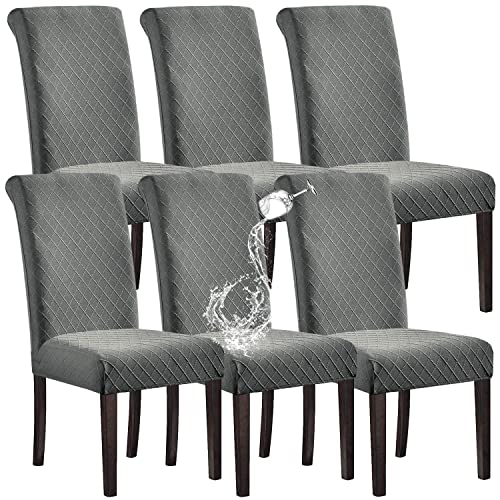 SHILV. HOME 100% Wasserdicht Esszimmer Stuhl Abdeckung Stretch Jacquard Parsons Stuhl Slipcover Abnehmbar Waschbar Stuhl Protector (Hellgrau,Set of 6) von SHILV. HOME