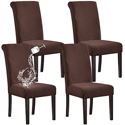 SHILV. HOME 100% Wasserdicht Esszimmer Stuhl Abdeckung Stretch Jacquard Parsons Stuhl Slipcover Abnehmbar Waschbar Stuhl Protector (Kaffee,Set of 4) von SHILV. HOME