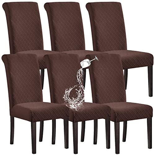 SHILV. HOME 100% Wasserdicht Esszimmer Stuhl Abdeckung Stretch Jacquard Parsons Stuhl Slipcover Abnehmbar Waschbar Stuhl Protector (Kaffee,Set of 6) von SHILV. HOME