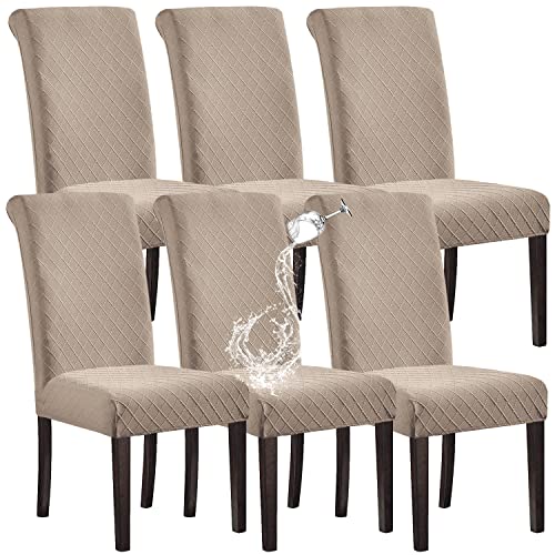 SHILV. HOME 100% Wasserdicht Esszimmer Stuhl Abdeckung Stretch Jacquard Parsons Stuhl Slipcover Abnehmbar Waschbar Stuhl Protector (Khaki,Set of 6) von SHILV. HOME