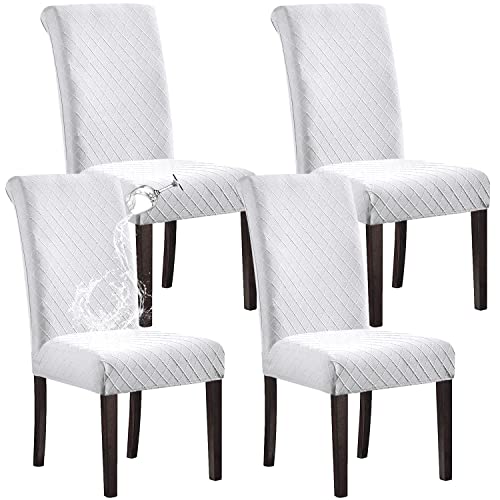 SHILV. HOME 100% Wasserdicht Esszimmer Stuhl Abdeckung Stretch Jacquard Parsons Stuhl Slipcover Abnehmbar Waschbar Stuhl Protector (Weiß,Set of 4) von SHILV. HOME