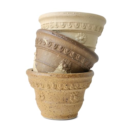 SHIMOST Blumentopf Übertopf aus Keramik, 18,5cm Durchmesser, 12,5cm Höhe, 100% natürlichem Töpferton in Handarbeit mit Abflussloch (3er Set) von SHIMOST
