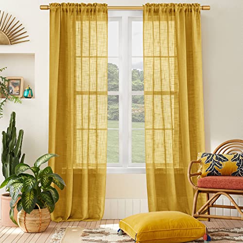 Retro-Vorhänge, 244 cm lang, Mid-Century-Modern, lichtfilternde, halbtransparente Fensterpaneel-Vorhänge, 2er-Set, Gold-Senfgelb Retro-Vorhänge, 244 cm lang, Mid-Century-Modern, lichtfilternde, halbtransparente Fensterpaneel-Vorhänge, 2er-Set, Gold-Senfgelb von SHINELAND