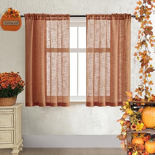 SHINELAND Boho-Vorhänge für Küchenfenster, rostorange, rustikale Leinen-Jute-Optik, Kurze transparente Vorhänge, 122 cm lang, für Schlafzimmer oder Bad, 2er-Set SHINELAND Boho-Vorhänge für Küchenfenster, rostorange, rustikale Leinen-Jute-Optik, Kurze transparente Vorhänge, 122 cm lang, für Schlafzimmer oder Bad, 2er-Set von SHINELAND