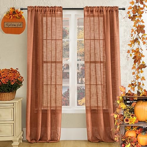 SHINELAND Burnt Orange Vorhänge für Wohnzimmer, 213 cm lang, durchscheinend, Boho-Kunstleinen, strukturiert, indische böhmische Vorhänge für Schlafzimmer, Fenster, Dunkelorange SHINELAND Burnt Orange Vorhänge für Wohnzimmer, 213 cm lang, durchscheinend, Boho-Kunstleinen, strukturiert, indische böhmische Vorhänge für Schlafzimmer, Fenster, Dunkelorange von SHINELAND