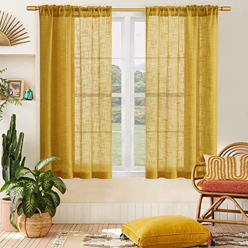 Senfgelbe Vorhänge, 122 cm lang, für Küchenfenster, kleine kurze Vorhänge aus künstlichem Leinen, halbtransparent, für Bad oder Frühlingsdeko, 2er-Set, Hellgold Senfgelbe Vorhänge, 122 cm lang, für Küchenfenster, kleine kurze Vorhänge aus künstlichem Leinen, halbtransparent, für Bad oder Frühlingsdeko, 2er-Set, Hellgold von SHINELAND