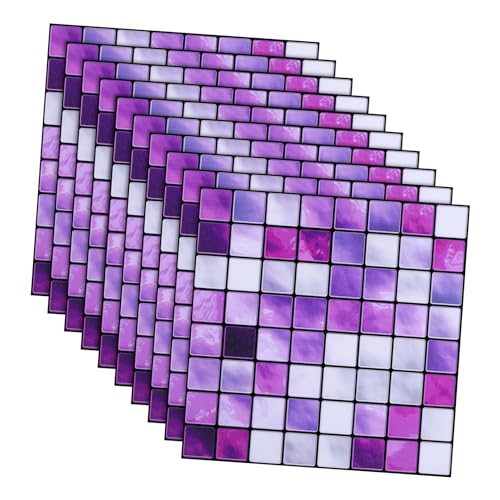 SHINEOFI 10 Stück Fliesenaufkleber Wandfliese Wasserdicht Boden Design Selbstklebende Fliesen Für Wände Schälen Fliesentransfers Badezimmer Küchenwandaufkleber Gefälscht Weiß Pvc Violett von SHINEOFI