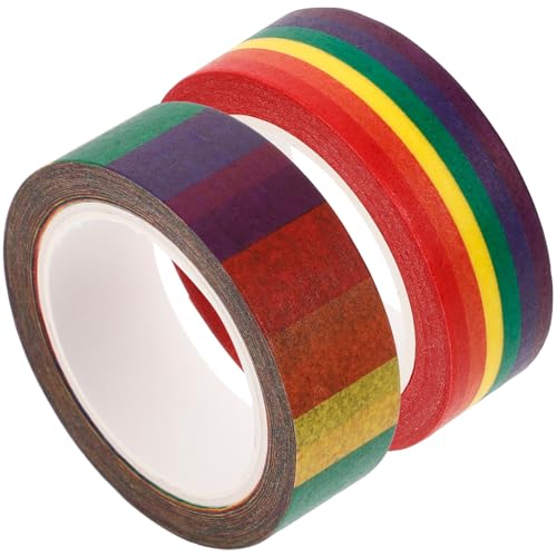 SHINEOFI 2 Rollen Washi Tape Regenbogenfarbenes Washi Tape Lgbt Dekoband Zum Basteln Kunst Scrapbooking Planer DIY Masking Tape Schneidbar Geschenkverpackung Gay Pride Dekorationen von SHINEOFI