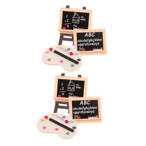 SHINEOFI 2 Sätze Puppenhaus kleine Tafel Farbmischpalette Mini House Canvas Boards Mädchen Mini kehrt zurück puppenaugen entzückende Mini-Staffelei Desktop-Staffelei-Modell hölzern von SHINEOFI