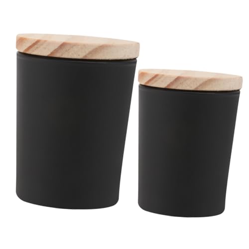 SHINEOFI 2 Sätze Schwarze Matte Glas kerzengläser mit Holzdeckeln Bruchsichere Duftkerzenbehälter für DIY Aromatherapie Vielseitige Teelichthalter und Dekoration für Zuhause von SHINEOFI