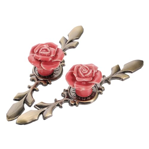 SHINEOFI 2 Stück Vintage Keramik Schrankknopf mit Rosenmotiv und Kupfer Rückplatte Möbelgriffe für Küchenschränke und Schlafzimmer Kommoden Langlebiger Türgriff mit Einfachem Retro Design von SHINEOFI