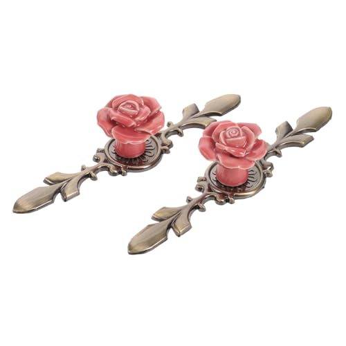 SHINEOFI 2 Stück Vintage Möbelgriff Rosenform Keramikknauf mit Bronze Rückplatte Dekorativer Schrankknopf für Kommoden und Küchenschränke Einfach zu Montieren Elegantes Retro Design von SHINEOFI