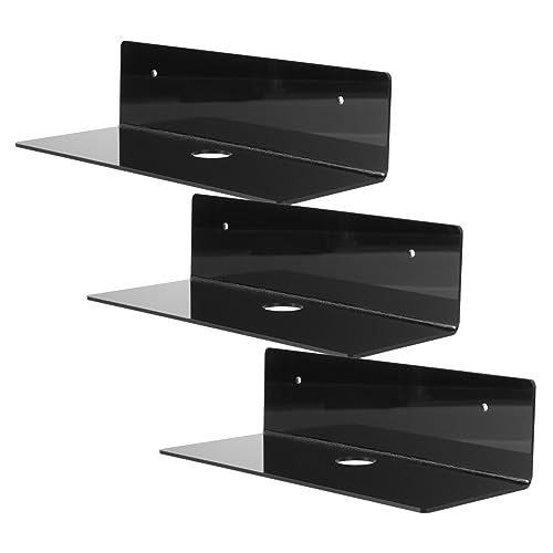 SHINEOFI 3 Stück Teiliges Wandregal aus Acryl Schwebende Ablage für Badezimmer Büro und Wohnzimmer Selbstklebend ohne Bohren Platzsparend und Belastbar Schwarz von SHINEOFI