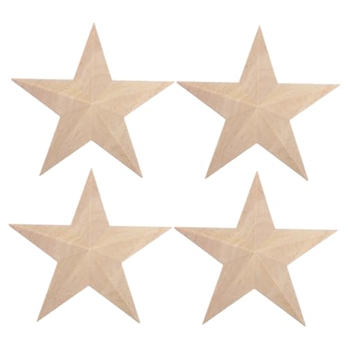 SHINEOFI 4 Stück Teiliges Geschnitzte Holzapplikationen Fünfzackiger Stern Unbemalt Massivholz Onlay für Möbeldekoration Retro Vintage Stil Leicht Anzubringen für Schrank Bett von SHINEOFI