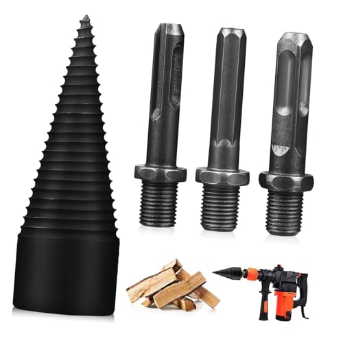 SHINEOFI 4 Stück Teiliges Holzspalter bohrkegel Stahl Robust und Langlebig Kompatibel mit Elektroschraubern für Brennholzspalten bei Camping und Heimgebrauch von SHINEOFI
