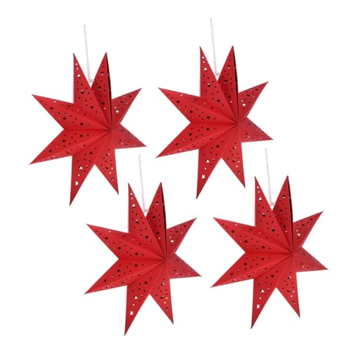 SHINEOFI 4 Stück Weihnachten Origami Lantern Sternlampenschatten Stern Hängende Laterne Sternförmiger Lampenschirm Stern-pendelleuchte Weihnachtsfensterstern Urlaubsfensterstern Rot Papier von SHINEOFI