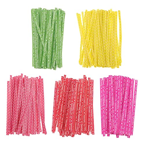 SHINEOFI 5 Packungen Bunte Papier Zugbänder mit Eisendraht Lebensmittelecht Sicher und Handschonend Vielseitig Einsetzbar für Keks und Gebäckbeutel für Bäckerei Süßwarenladen und Diy von SHINEOFI