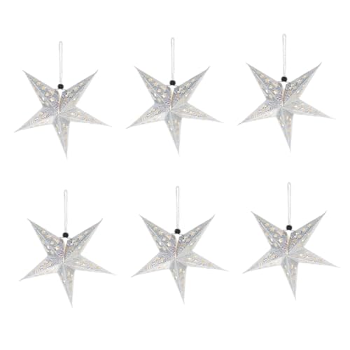 SHINEOFI 6 Stück Silber Papier Stern Hängelampe Fünfzackiger Lampenschirm Dekoration für Weihnachtsdeko Party Wohnzimmer Fenster SHINEOFI 6 Stück Silber Papier Stern Hängelampe Fünfzackiger Lampenschirm Dekoration für Weihnachtsdeko Party Wohnzimmer Fenster von SHINEOFI