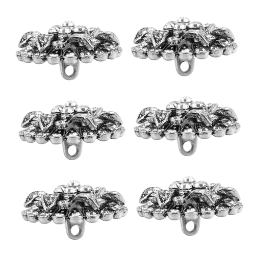 SHINEOFI 6 Stück Silberne Vintage Blumen Strassknöpfe Retro Metallknöpfe für DIY Kleidung Schmuck Hochzeit Brautstrauß Accessoires von SHINEOFI