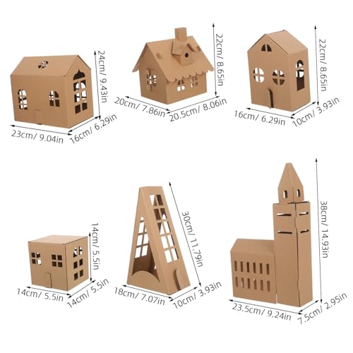 SHINEOFI 6 Stück Teiliges DIY Papphaus für Miniatur Kartonhaus Bastelset aus Stabilem Papier Sicheres Pädagogisches Spielhaus zum Bemalen und Zusammenbauen für Kindergarten und Familie von SHINEOFI