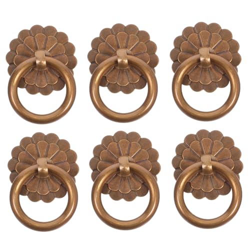 SHINEOFI 6 Stück Vintage Messing Schubladengriffe Rund Antik Stil Möbelgriffe Kommode Küchenschrank Türknöpfe Retro Ring Ziehgriffe für Möbel und Schränke von SHINEOFI