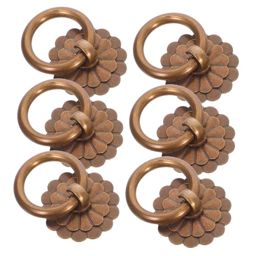 SHINEOFI 6 Stück Vintage Möbelgriffe aus Massivem Messing Runde Antike Schubladengriffe mit Schrauben Ringgriff für Kommode Schrank Holzbox Retro Bronze Design von SHINEOFI