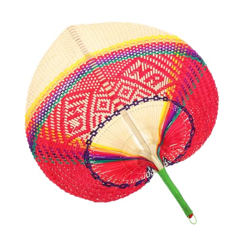 SHINEOFI Handgefertigter Bambus Fächer Weaving Fan Sommer Cooling PU Fan für Outdoor Nutzung Dekoration und Performance Leicht Rot weiß für Heiße Tage und Festivals von SHINEOFI