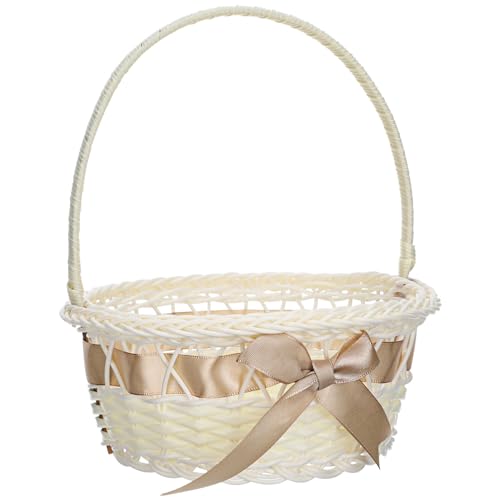 SHINEOFI Rattan Flower Basket with Handle Handwoven Wedding Flower Girls Basket Plastic Woven Storage Basket for Home Garden Decor, Light coffee, 18 * 21cm von SHINEOFI