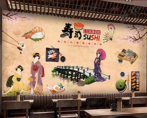 Benutzerdefinierte 3D-Tapete, japanische Küche, Sushi-Restaurant, nostalgisch, Retro, japanisches Essen, Sushi-Restaurant, Werkzeuge, Hintergrundwand, 150 cm (L) × 105 cm (H) von SHINERING