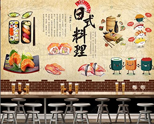 Benutzerdefinierte 3D-Tapete Japanische Küche Sushi Japanischer Stil Ukiyo-e Geisha Restaurant Japanische Küche Lachs Sushi Restaurant Catering Werkzeuge Hintergrundwand 250 cm (L) × 175 cm (H) von SHINERING