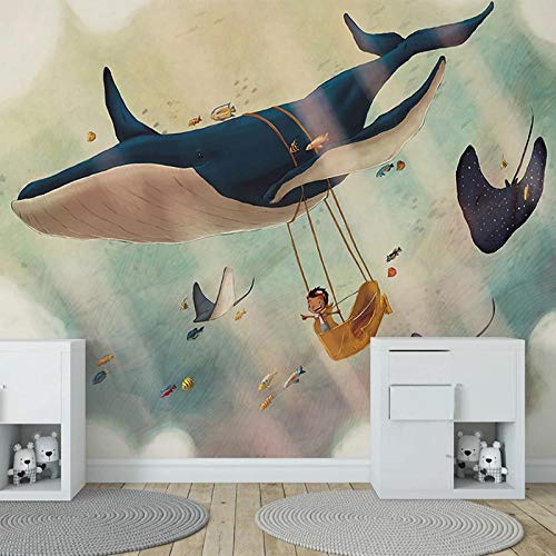 Benutzerdefinierte 3D-Wandbild Cartoon Kreative Sky Whale Kinderzimmer Hintergrund Wanddekoration Papel De Parede Infantil 3D-Hintergründe 200 cm (L) × 140 cm (H) von SHINERING