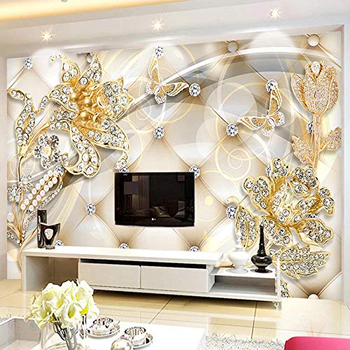 Benutzerdefinierte Luxus 3D Schmuck Blume im europäischen Stil Innen Schlafzimmer Wohnzimmer Restaurant TV Hintergrund Wand Foto Wandbild Tapete 350 cm (L) × 245 cm (H) von SHINERING