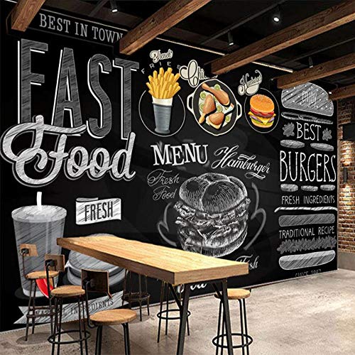 Benutzerdefinierte Wandbild Tapete 3D Mode Tafel Handgemalt Fast Food Hamburger Restaurant Hintergrund Wanddekor Retro Tapeten 400 cm (L) × 280 cm (H) von SHINERING