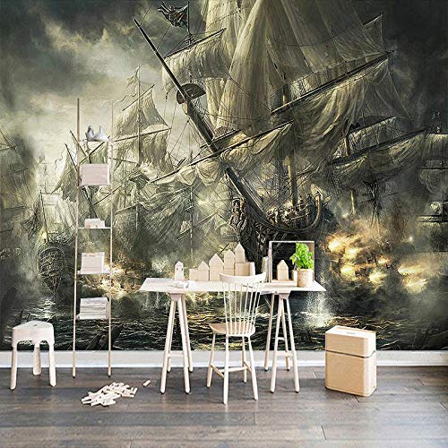 Benutzerdefinierte Wandbild Tapete 3D Retro Nostalgische Piratenschiff Ölgemälde Bar Ktv Arbeitszimmer Wohnzimmer TV Hintergrund Fototapete 300 cm (L) × 210 cm (H) von SHINERING