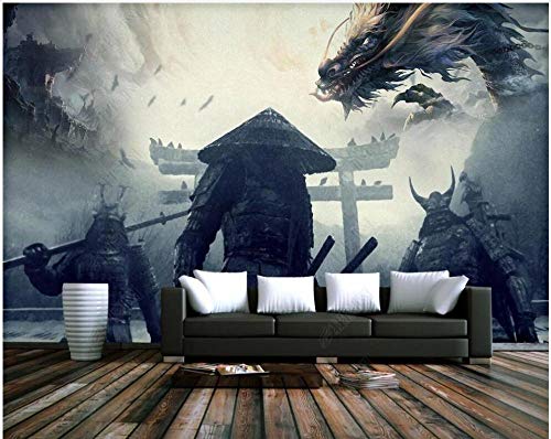 Benutzerdefiniertes Wandbild 3D-Fototapete Handgezeichnete japanische Samurai-Tinte Dragon Home Decor Wohnzimmer-Tapete für 3D 350 cm (L) × 245 cm (H) von SHINERING