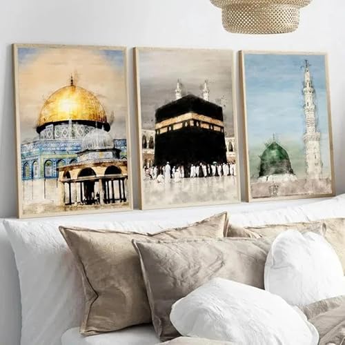 Islamische Masjid Moschee Allah Mekka Medina Kaaba Heiliger Ort Poster Leinwand Malerei Druck Wand Kunst Bilder Wohnzimmer Dekor 60Cmx80Cmx3Pcs Kein Rahmen von SHINERING