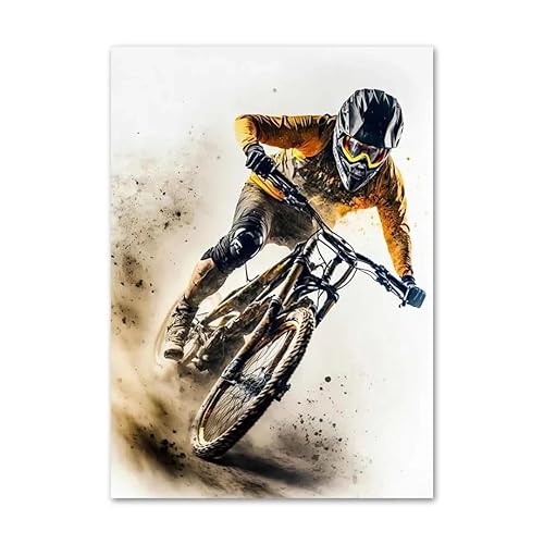 Nordic Aquarell Downhill Mountainbike Sport Wand Kunst Leinwand Malerei Fahrrad Poster Drucke Bilder Wohnzimmer Dekor A5 60X80Cm Kein Rahmen von SHINERING