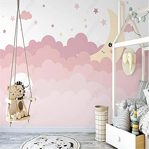 SHINERING Nordic Handgemalte Rosa Wolken Mond Kinderzimmer Tapete Sternenhimmel Kinderzimmer Hintergrund Tapeten Home Deocr 3D Wandbilder 400cm(L)×280cm(H) von SHINERING