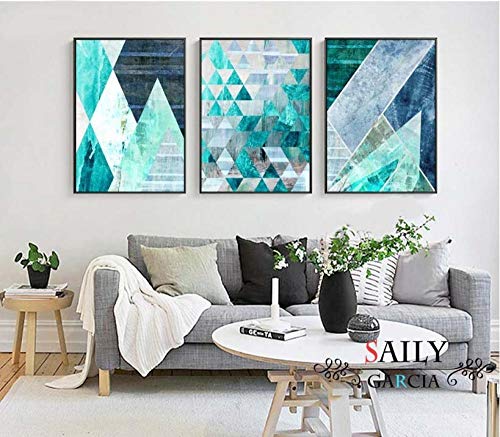 SHINERING Abstrakte geometrische türkisfarbene Leinwandkunst, Poster auf Leinwand, nordische Malerei, Wandbilder für Wohnzimmer, Heimdekoration von SHINERING