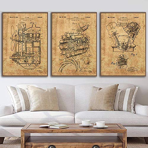 SHINERING Auto-Engine Vintage Poster Flugzeug Jet Engine interne Verbrennung Motor Patent abstrakte Leinwand Gemälde Bilder Home Decor - 50 x 70 cm von SHINERING